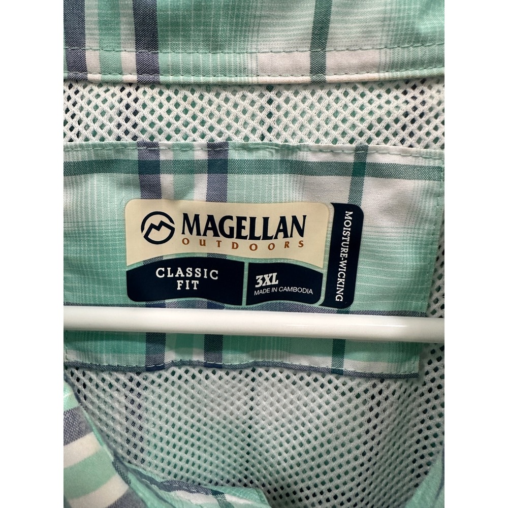Magellan Outdoors Mens 3XL Fishing Shirt Teal Plaid Snap Front Moisture Wicking - Picture 2 of 5